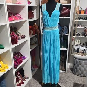 Elegant Blue Maxi Dress with Beaded Accents